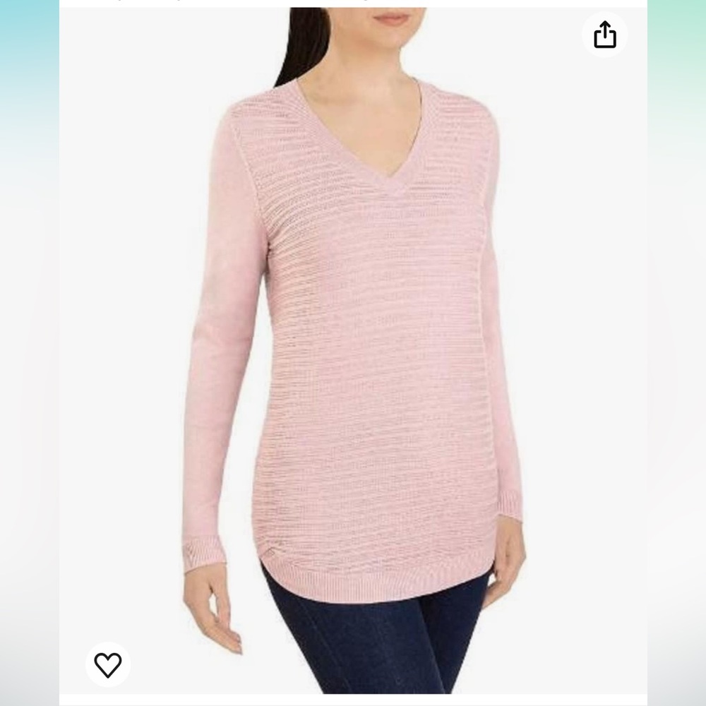Hilary Radley Dusty Pink Knit Textured Sweater Top Longer Length Size Large